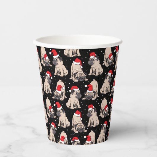 Pugs in Santa Hats Kerstmispatroon Papieren Bekers (Voorkant)