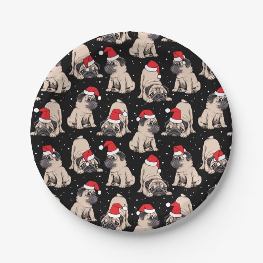 Pugs in Santa Hats Kerstmispatroon Papieren Bordje (Voorkant)