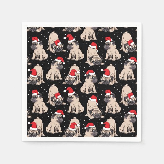 Pugs in Santa Hats Kerstmispatroon Servet (Voorkant)