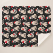Pugs in Santa Hats Kerstmispatroon Sherpa Deken (Voorkant (horizontaal))