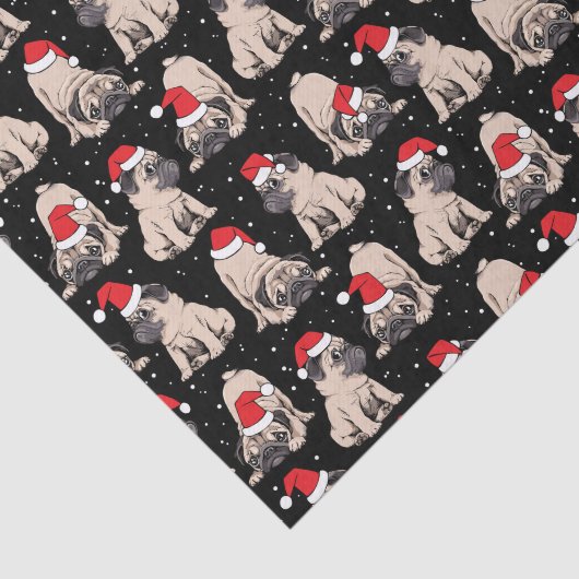Pugs in Santa Hats Kerstmispatroon Tissuepapier (Detail)