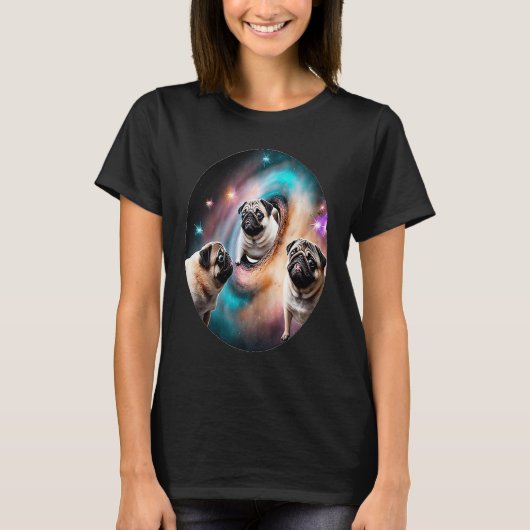 Pugs In Space With Donuts Cute Pug Boys Girls Men  T-shirt (Voorkant)
