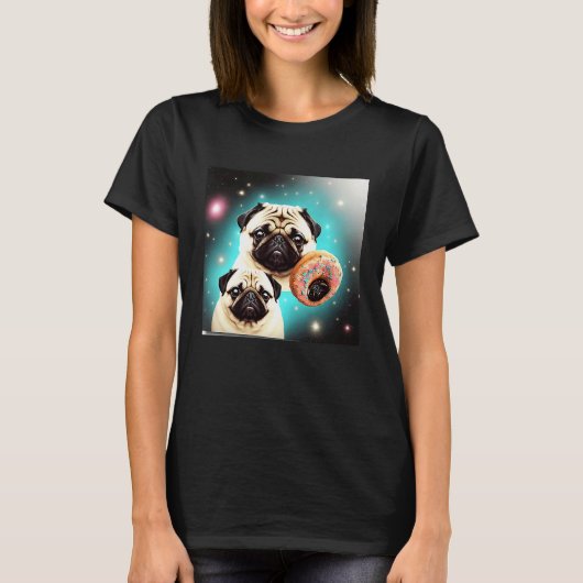 Pugs In Space With Donuts Cute Pug Boys Girls Men  T-shirt (Voorkant)