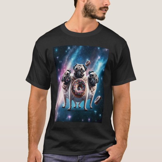 Pugs In Space With Donuts Cute Pug Boys Girls Men  T-shirt (Voorkant)