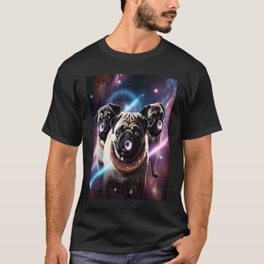 Pugs In Space With Donuts Cute Pug Boys Girls Men  T-shirt (Voorkant)