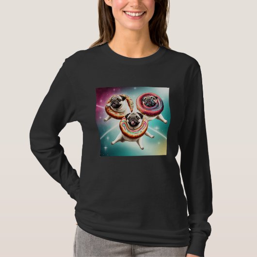 Pugs In Space With Donuts Cute Pug Boys Girls Men  T-shirt (Voorkant)