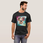 Pugs In Space With Donuts Cute Pug Boys Girls Men  T-shirt (Voorkant volledig)