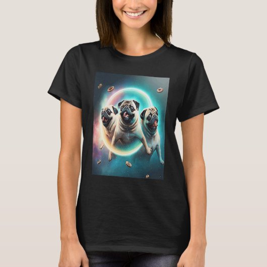 Pugs In Space With Donuts Cute Pug Boys Girls Men  T-shirt (Voorkant)