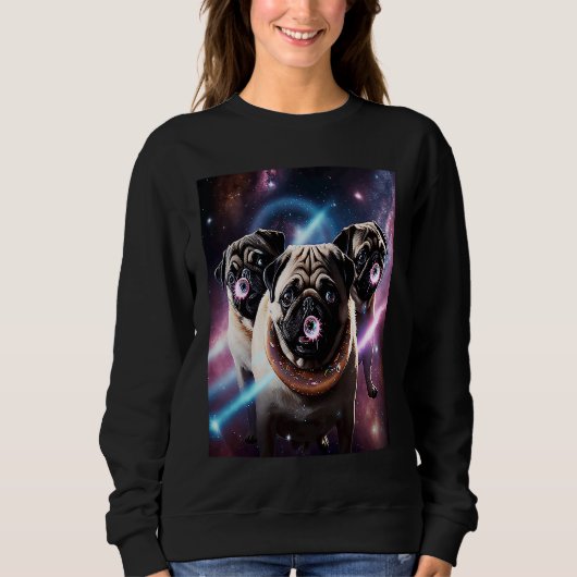 Pugs In Space With Donuts Cute Pug Boys Girls Men Trui (Voorkant)