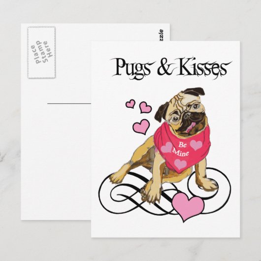 Pugs & Kisses Briefkaart (Voorkant / Achterkant)