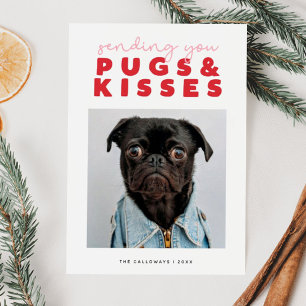PUGS & KISSES Funny Pug Dog Kerstmis Feestdagenkaart