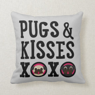 Pugs & Kisses Gray Pug Square Pillow Kussen