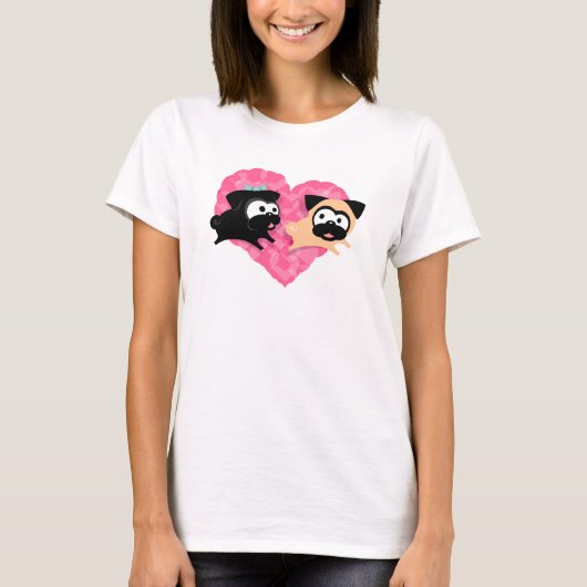 Pugs & Kisses Heart T-shirt (Voorkant)