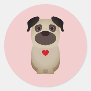 Pugs & Kisses, Pug Dog Valentijn, Valentijnsdag Ronde Sticker