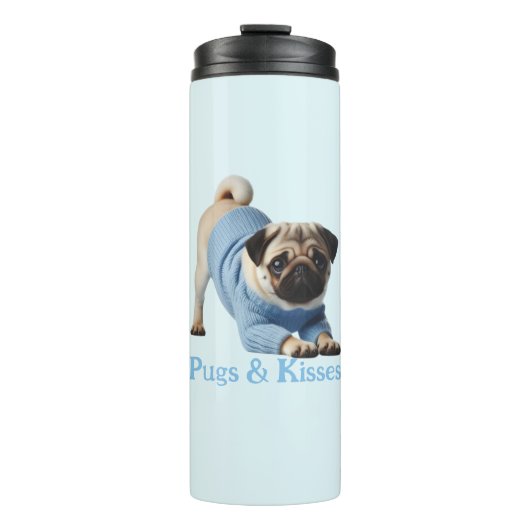 Pugs & Kisses: Schattig Pug-thema ontwerp Thermosbeker (Voorkant)