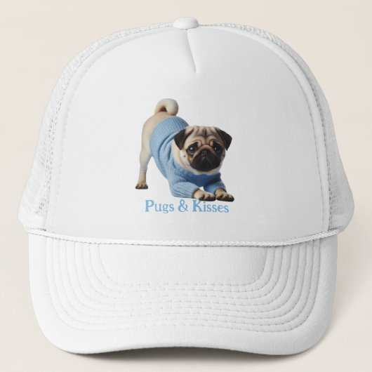 Pugs & Kisses: Schattig Pug-thema ontwerp Trucker Pet (Voorkant)
