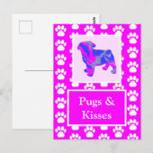 Pugs & Kisses Silhouette in Cute Pink & Blue Briefkaart (Voorkant / Achterkant)