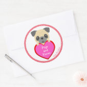 Pugs & Kisses Valentijnsdag Ronde Sticker (Envelop)