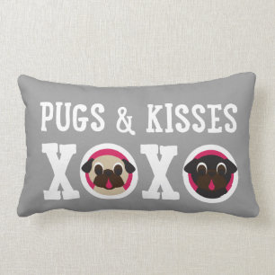 Pugs & Kisses XOXO Gray Pug Lumbar Pillow Kussen