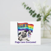 Pugs Love Iedereen Gay Pride Pugs with Flag Briefkaart (Staand voorkant)