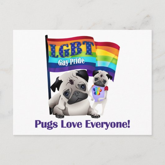 Pugs Love Iedereen Gay Pride Pugs with Flag Briefkaart (Voorkant)