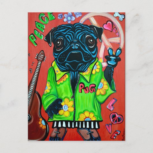 Pugs Love Peace Briefkaart (Voorkant)