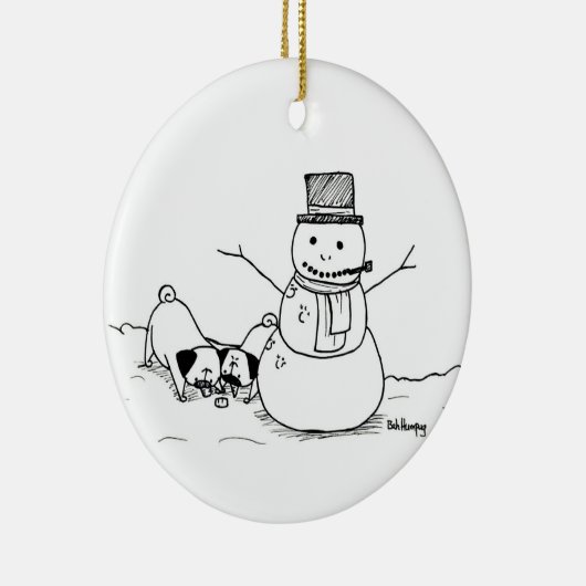 Pugs Love Snowmen Keramisch Ornament (Rechts)
