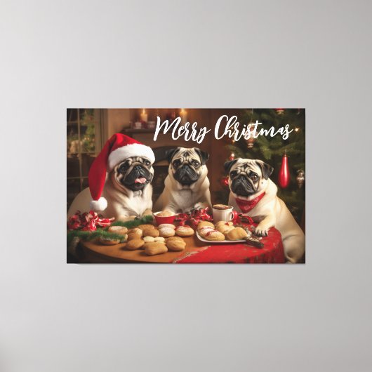 Pugs met Kerstmis Canvas Afdruk (Voorkant)
