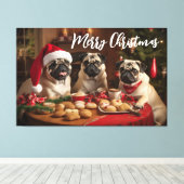 Pugs met Kerstmis Canvas Afdruk (Insitu (Houten vloer))