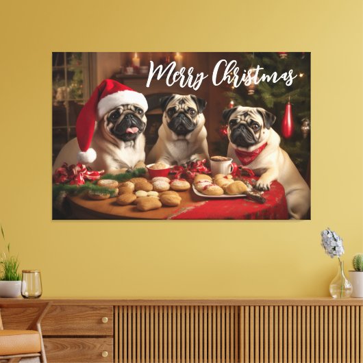 Pugs met Kerstmis Canvas Afdruk (Insitu (Woonkamer))