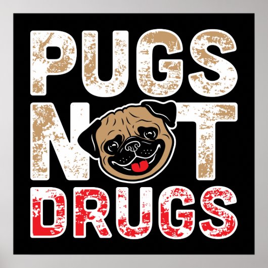 Pugs Not Drugs - Leuke, Grappige, Nieuwigheid Hond Poster (Voorkant)