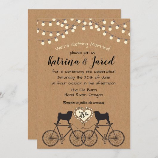 Pugs on Bikes Party Lights Huwelijksuitnodiging Kaart (Voorkant / Achterkant)
