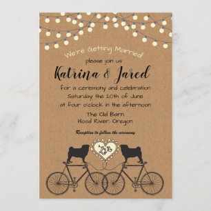 Pugs on Bikes Party Lights Wedding Invitation Kaart
