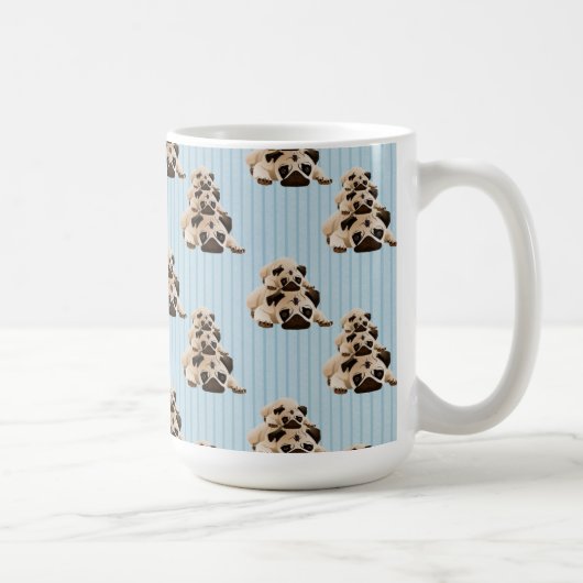 Pugs op blauwe strepen koffiemok (Rechts)