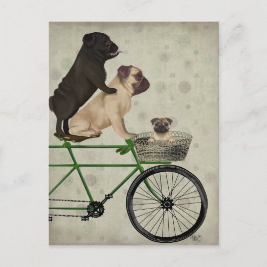 Pugs op fiets briefkaart (Voorkant)