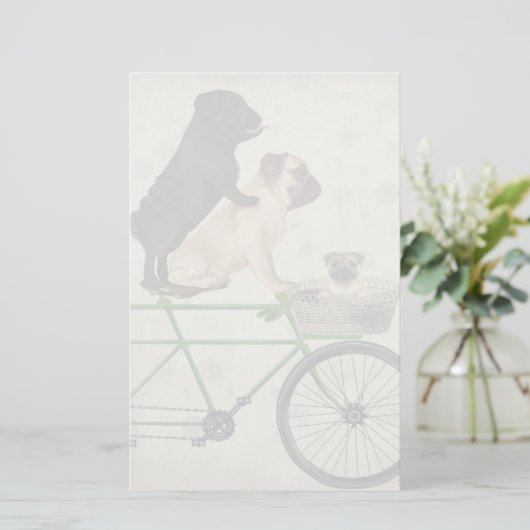 Pugs op fiets briefpapier (Staand voorkant)
