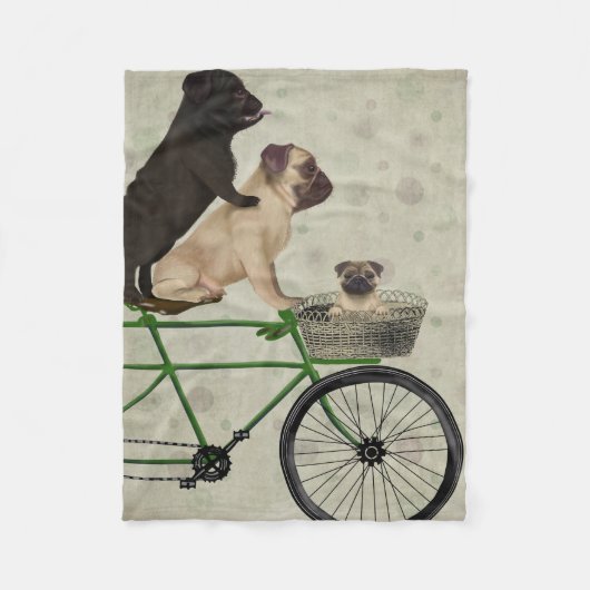 Pugs op fiets fleece deken (Voorkant)