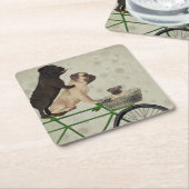 Pugs op fiets kartonnen onderzetters (Schuin)
