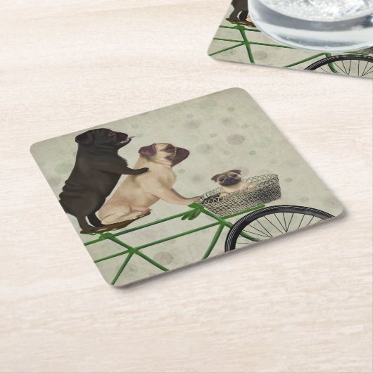 Pugs op fiets kartonnen onderzetters (Schuin)