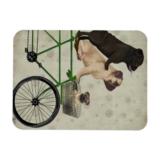 Pugs op fiets magneet (Horizontaal)
