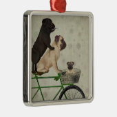Pugs op fiets metalen ornament (Rechts)