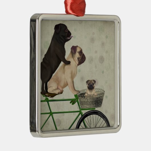 Pugs op fiets metalen ornament (Rechts)