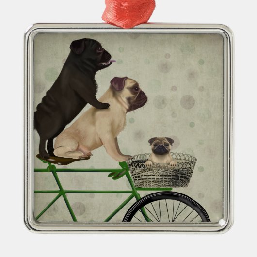 Pugs op fiets metalen ornament (Voorkant)