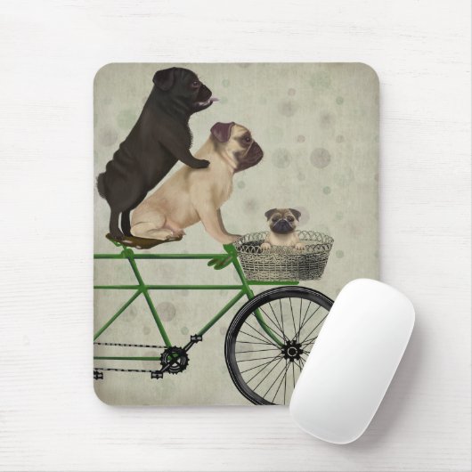 Pugs op fiets muismat (Met muis)