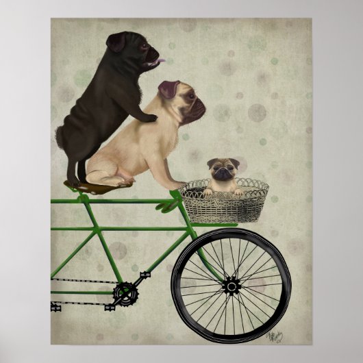 Pugs op fiets poster (Voorkant)