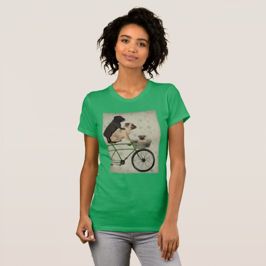 Pugs op fiets t-shirt (Voorkant volledig)