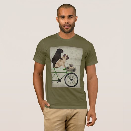 Pugs op fiets t-shirt (Voorkant volledig)