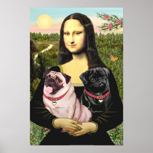 Pugs (Reebruin + Zwart) - Mona Lisa Poster (Voorkant)