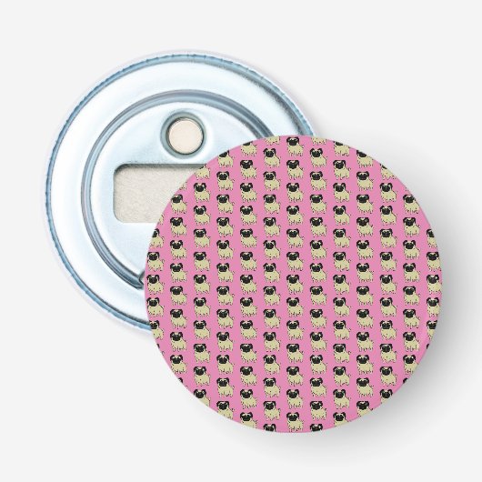 Pugs, Roze Button Flesopener (Voorkant)
