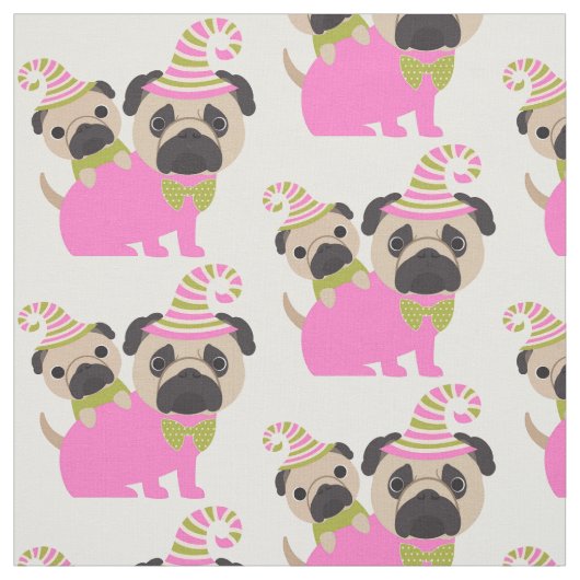 Pugs - Roze en groen Stof (Swatch)